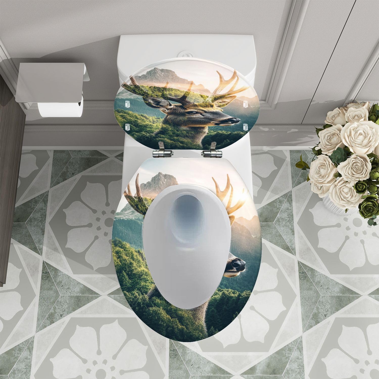 Asiento de inodoro alargado con cierre suave para baño