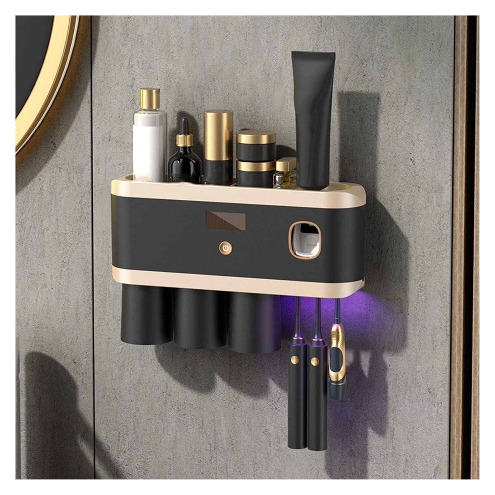 Estante para Cepillos de Dientes Porta dello spazzolino a Muro di spazzolino Intelligente con Bombetta con Un Kit di spremitura Automatico del distributore di dentifricio(B)