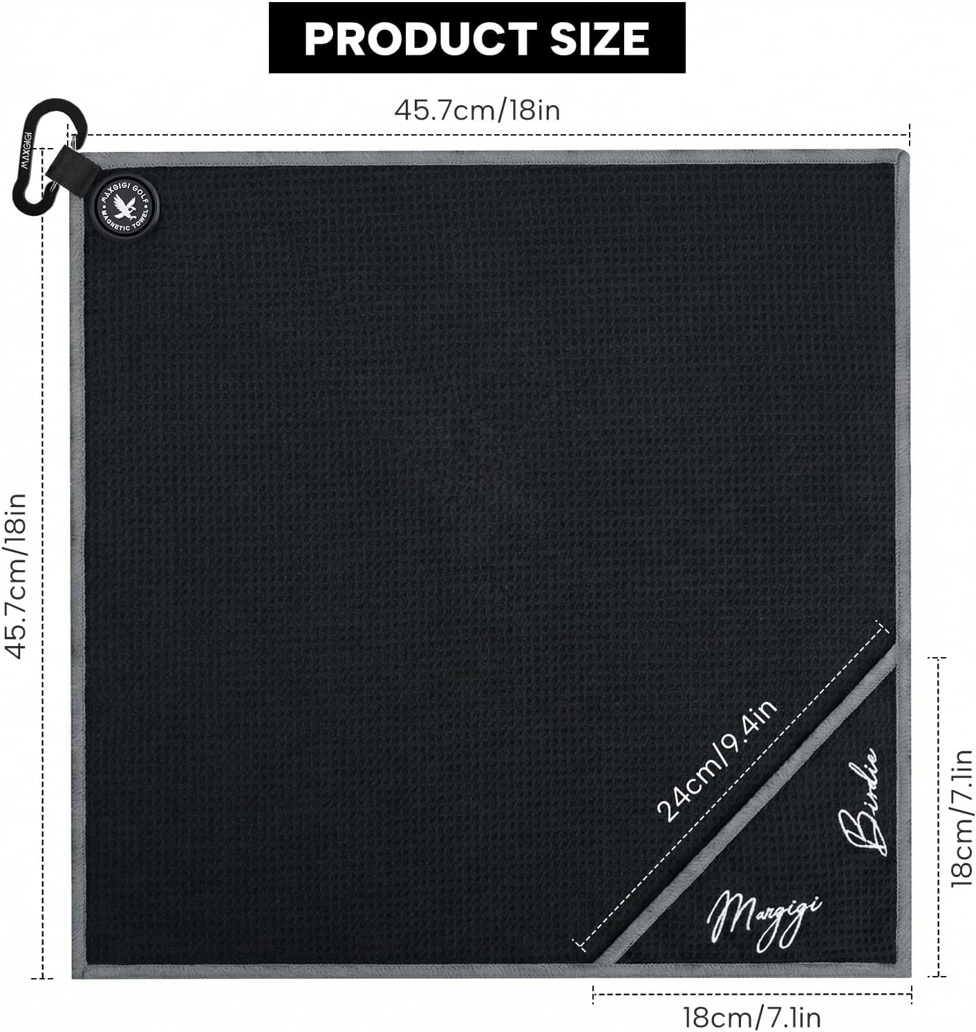 Magnetic Golf Towel 18" x 18" with Clip Exclusive Cleaning Pocket - Premium Ultra-Absorbent Microfiber Golf Towel with Magnet for Clubs - Essential Golf Accessories Golf Gifts for Men Women(Black)