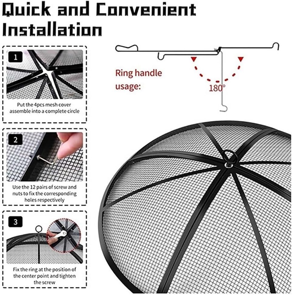 36" Foldable Fire Pit Spark Screen with Fire Poker & Gloves