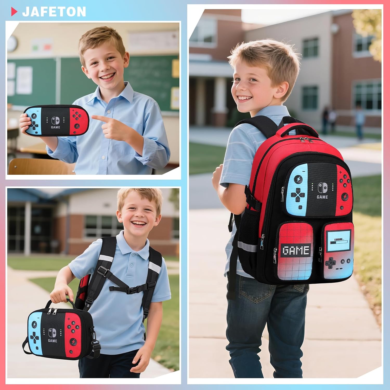 Gamer Backpack for Boys , 3PCS Boys Backpack with Lunch Box & Pencil Pouch, Waterproof School Bags for Boy Kids Children Teens, Elementary Middle School, Kids Book Bag Casual Daypack (Neon Green)