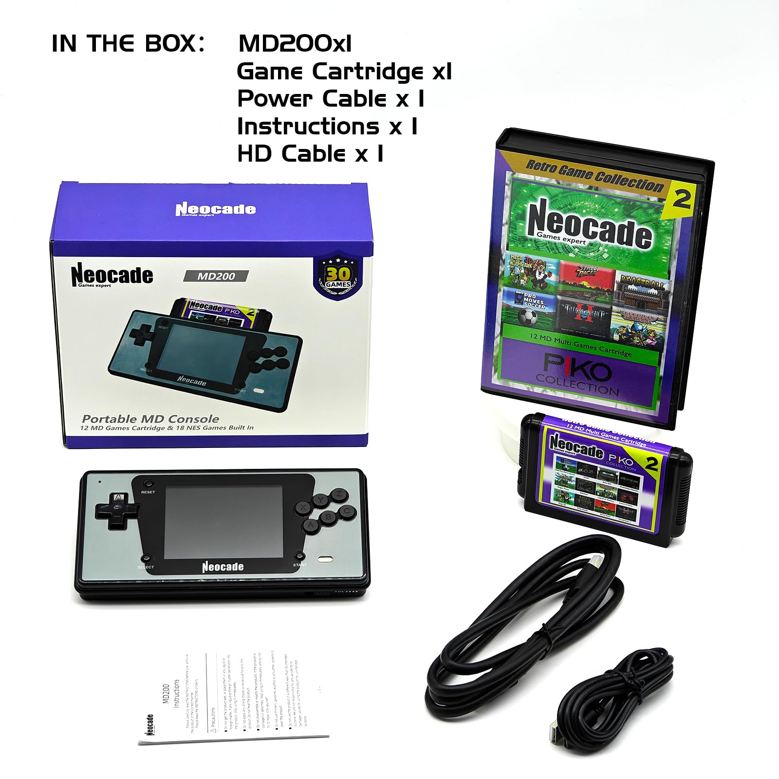 Retro-Spielkonsole für SEGA Mega Drive, Tragbare Pocket-Handheld-Konsole für Genesis MD, 12-1 MD-Spiele-Cartridges und 18 NES Spielen Eingebauten, 3,5" LCD-Bildschirm, 30fps, Auflösung 320x240
