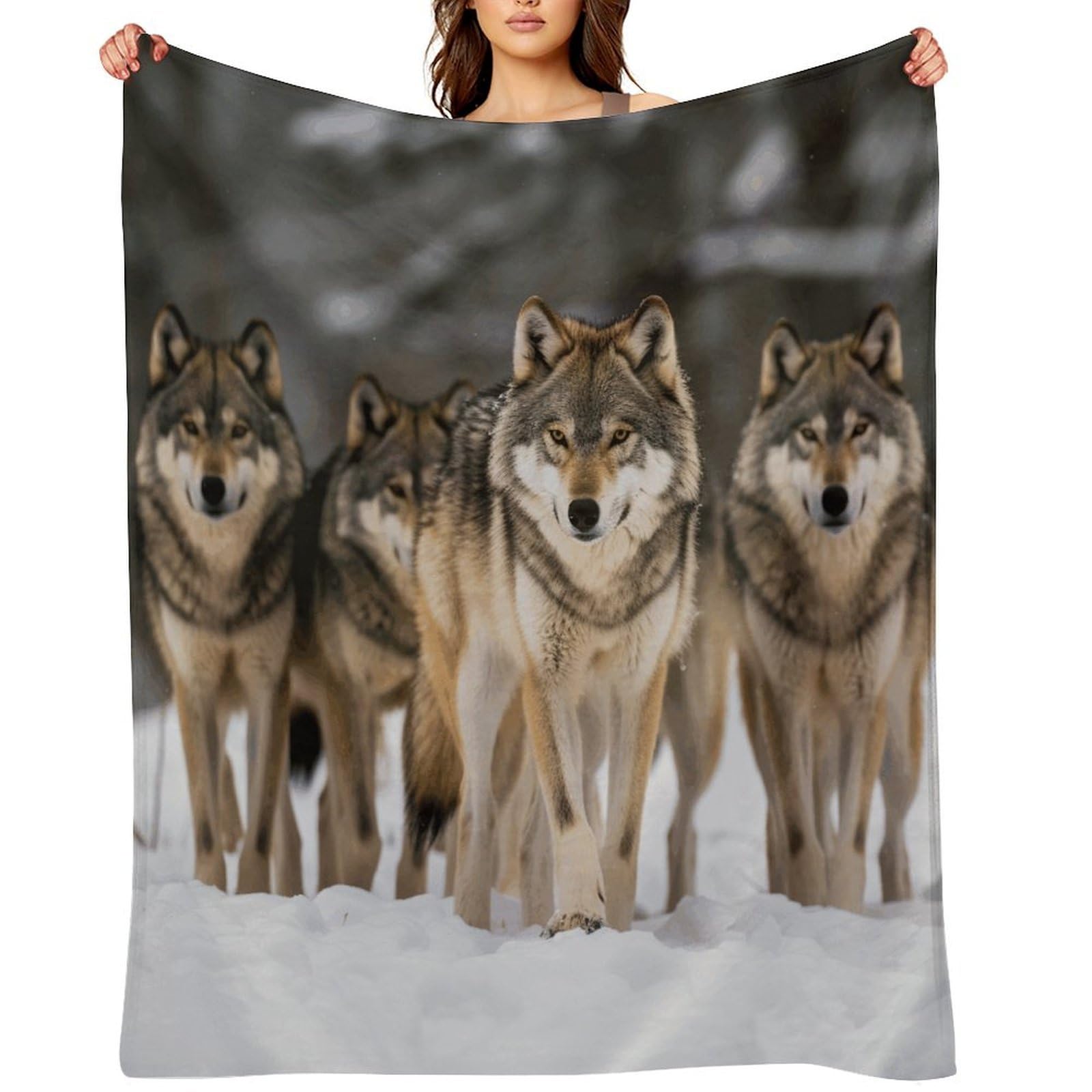 Pack of Wolves Blankets Large Luxury Flannel Throw Blanket Fashion Thick Blanket for Sofa&Bed Blankets Cozy Ultra-Soft Bath Towel for Men&Women 50"x60"