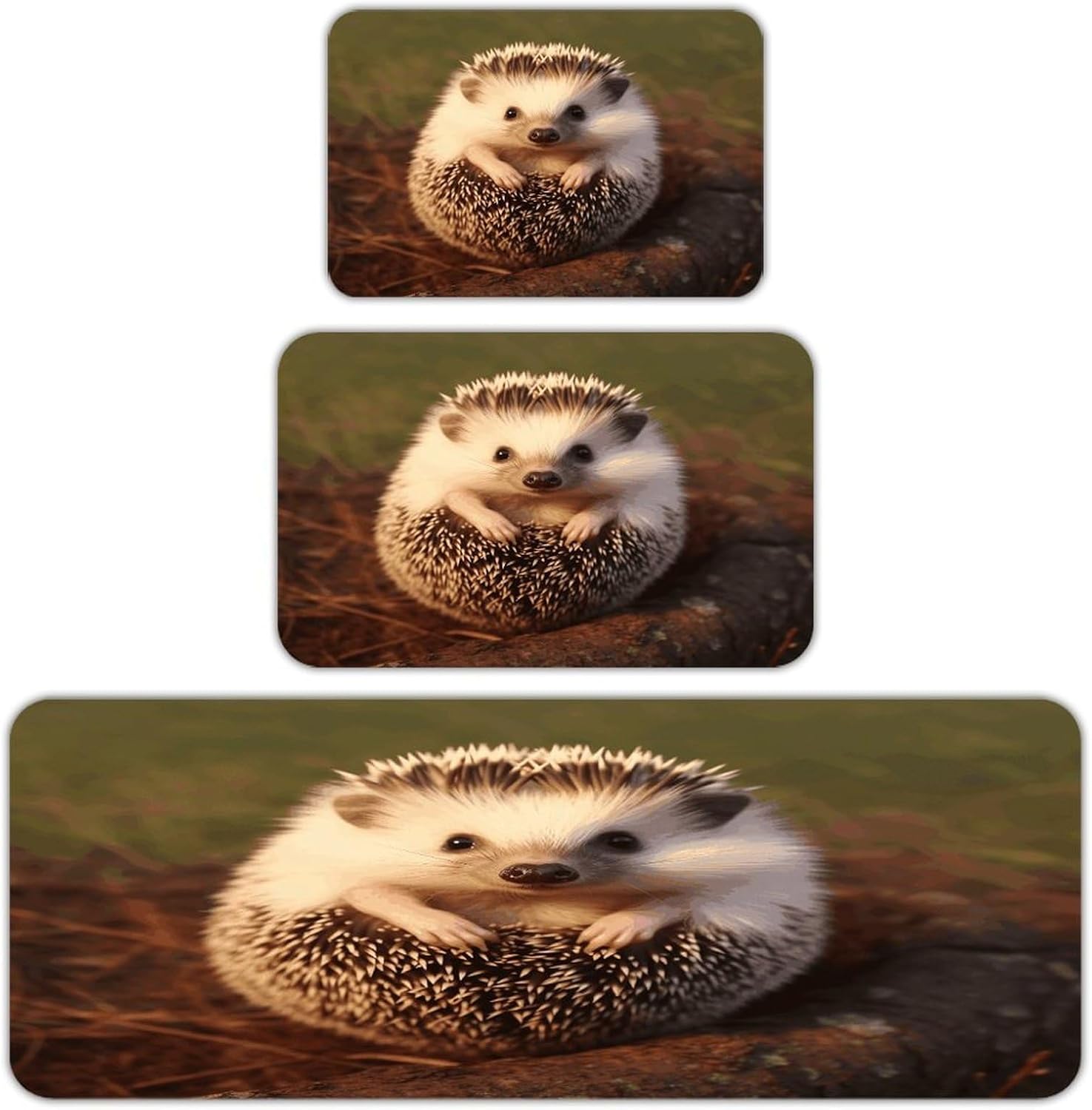 Baby Hedgehog Kitchen Mats Soft Absorbent Rugs for Floor Non Slip Washable Kitchen Mats Fashion Rectangular Rugs for Three-Piece Set for Laundry Office Home Sink