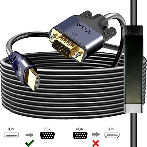 Miniatura 3 de Cable HDMI a VGA de 50 pies con IC, HDMI a VGA chapado en oro compatible para computadora, computadora de escritorio, laptop, PC, monitor,
