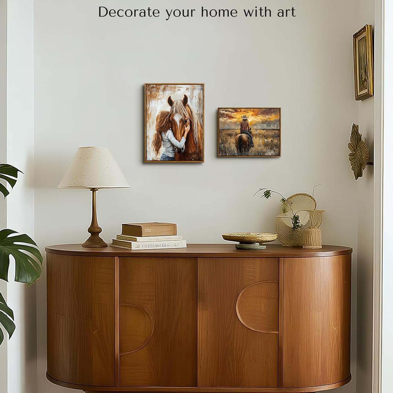 Framed Horse Canvas Wall Art Girl and Horse Rustic Farmhouse Equestrian Pictures Wall Decor for Girls Bedroom, Western Country Art for Living Room Study (12x16in)