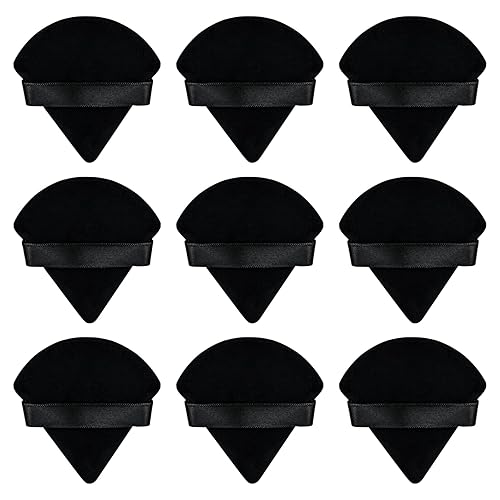 Miniatura 1 de Flytianmy 9 piezas de polvo triangulares, esponja de maquillaje facial para cuerpo, polvo suelto, herramienta de maquillaje de belleza, color negro