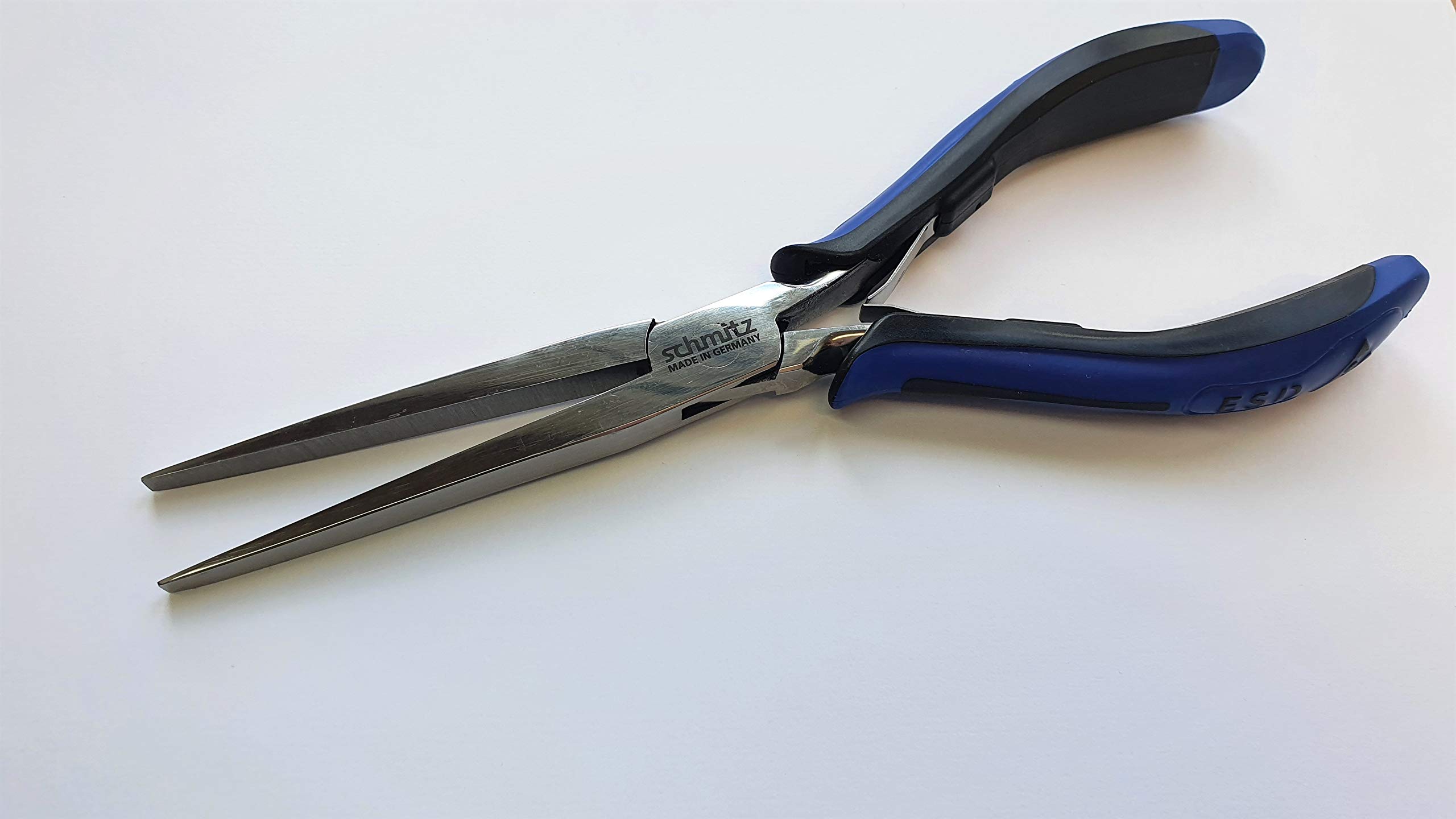 Flachzange 200mm - schmitz 4921HS22 - sehr lange, kräftige, gerade Greif-Backen ohne Verzahnung - ESD/EGB Sicher - Dissipative/Ableitend - Hightech Werkzeug für den Profi - Made in Germany - Solingen