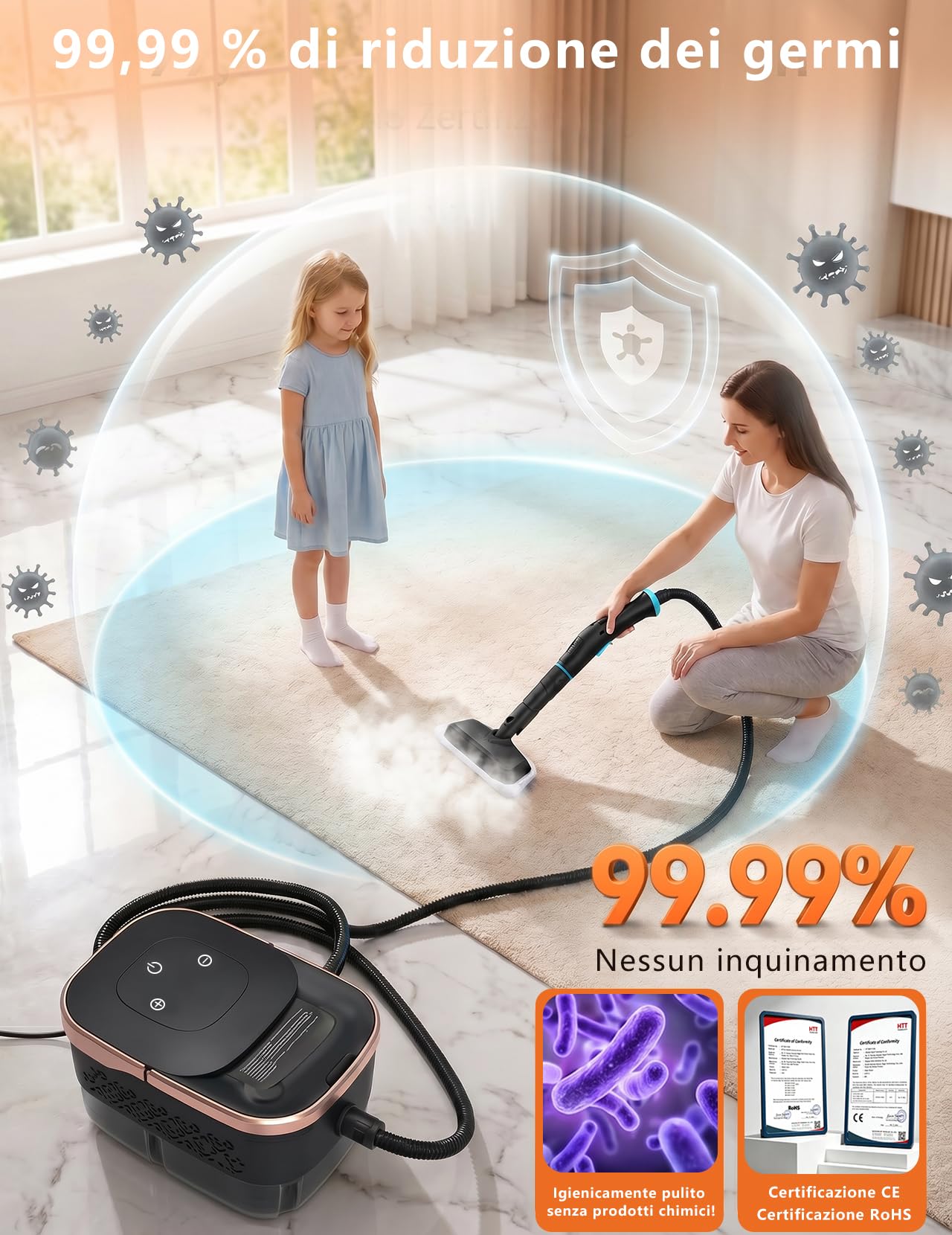 Pulitore a Vapore 2500W per Divani (Nero)