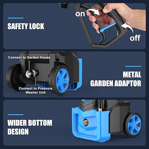 Miniatura 5 de Limpiador a presión con manguera de extensión flexible de 33 pies + cable de alimentación de 34 pies, 4 boquillas, cañón de espuma, el mejor