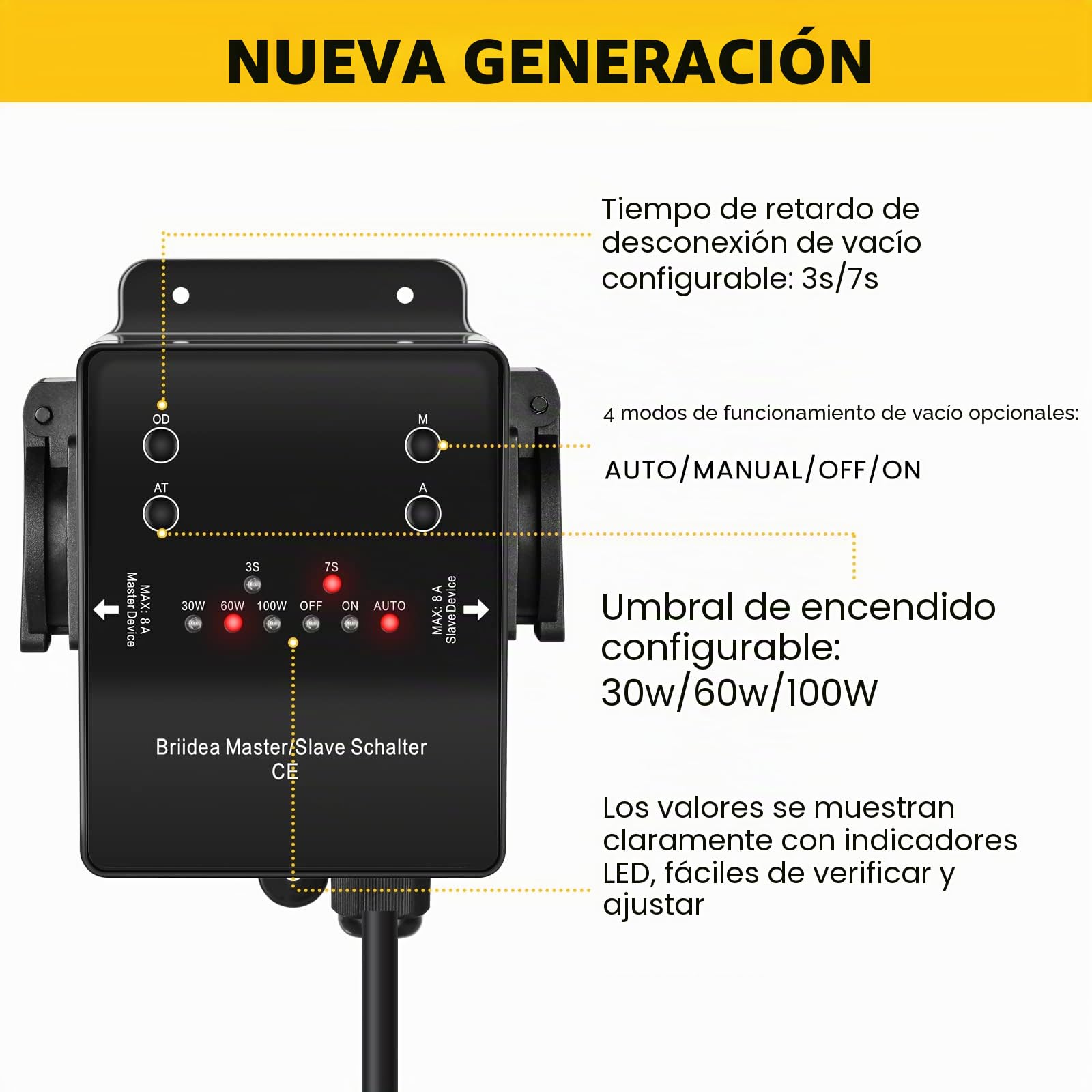 Interruptor automático de vacío, briidea vacío encendido/apagado con salida adicional para evitar sobrecargas y disparar el circuito, umbral de disparo ajustable