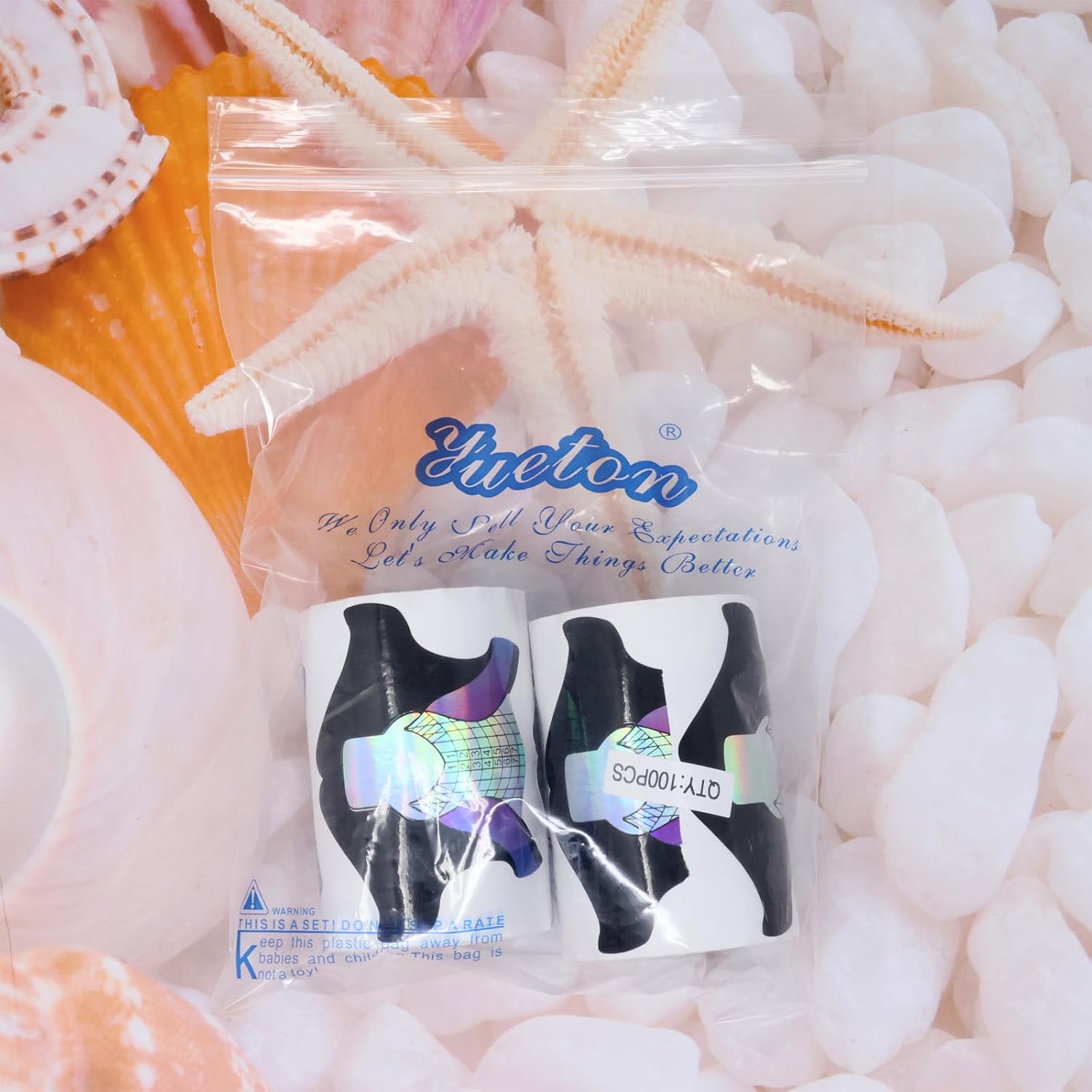 yueton 200PCS Square Nail Forms Creative Mermaid Pattern Nail Forms Curve False Nail Tips Extension Acrylic Nails Builder