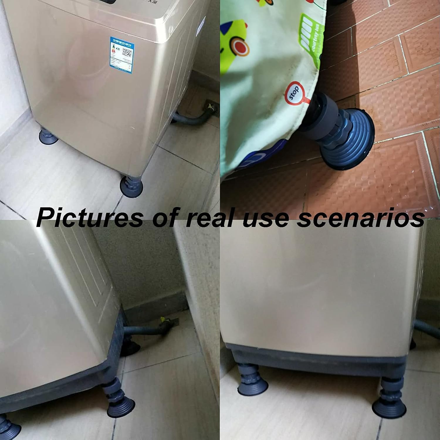Washing Machine Support Adjustable Height Anti Vibration Washing Machine Foot Pad with Suction Cup at The Bottom to Strengthen Fixation for Refrigerator and Dryer (4 Pcs) : Appliances