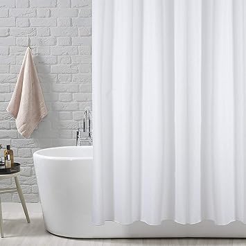 ANSIO Shower Curtain for Bathroom - Mould and Mildew Resistant - Solid White, 180 x 180 cm 71 x 71 Inch | Water Repellant Fabric | 100% Polyester
