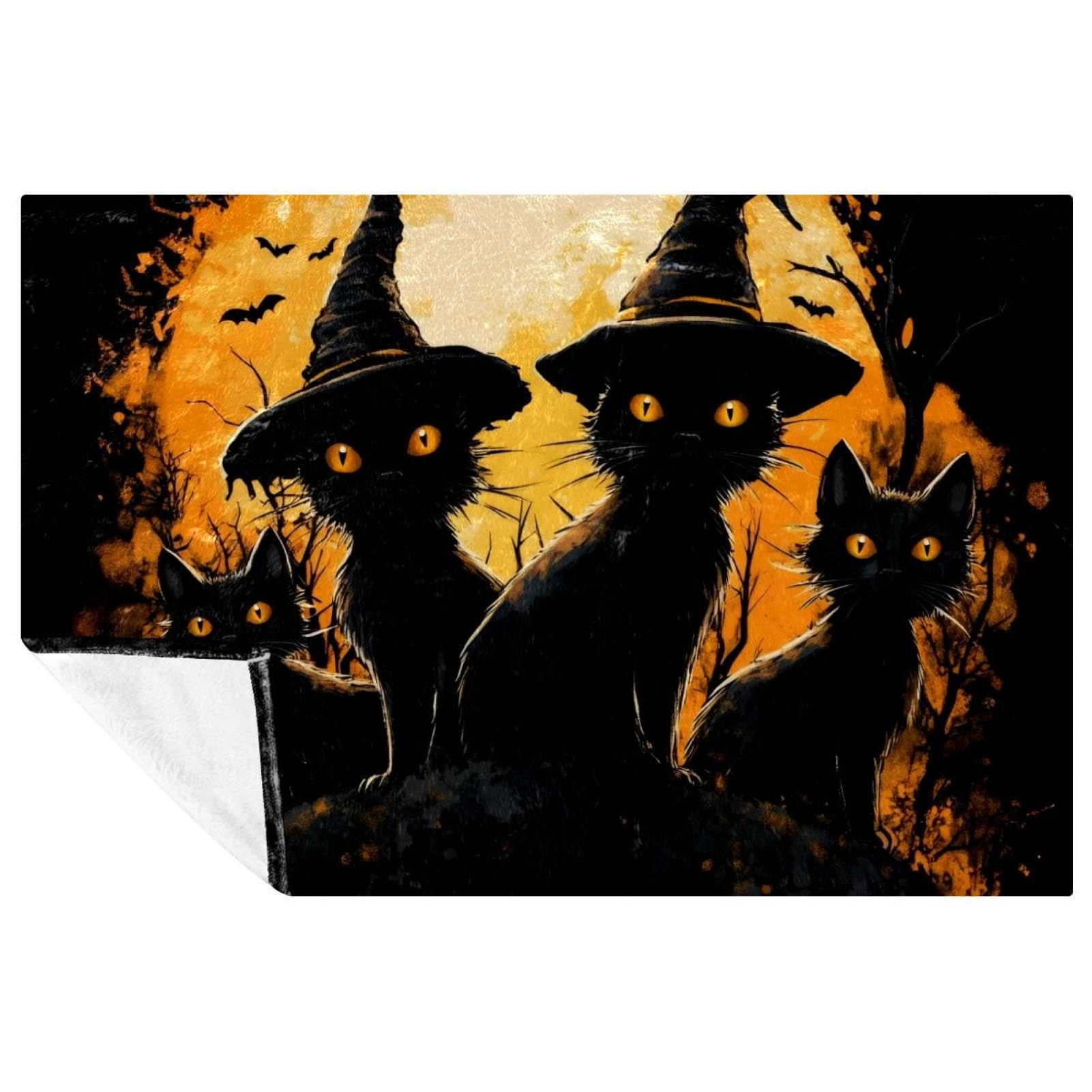 Couverture d'Halloween chat noir en polaire douce pour lit 150x100 cm