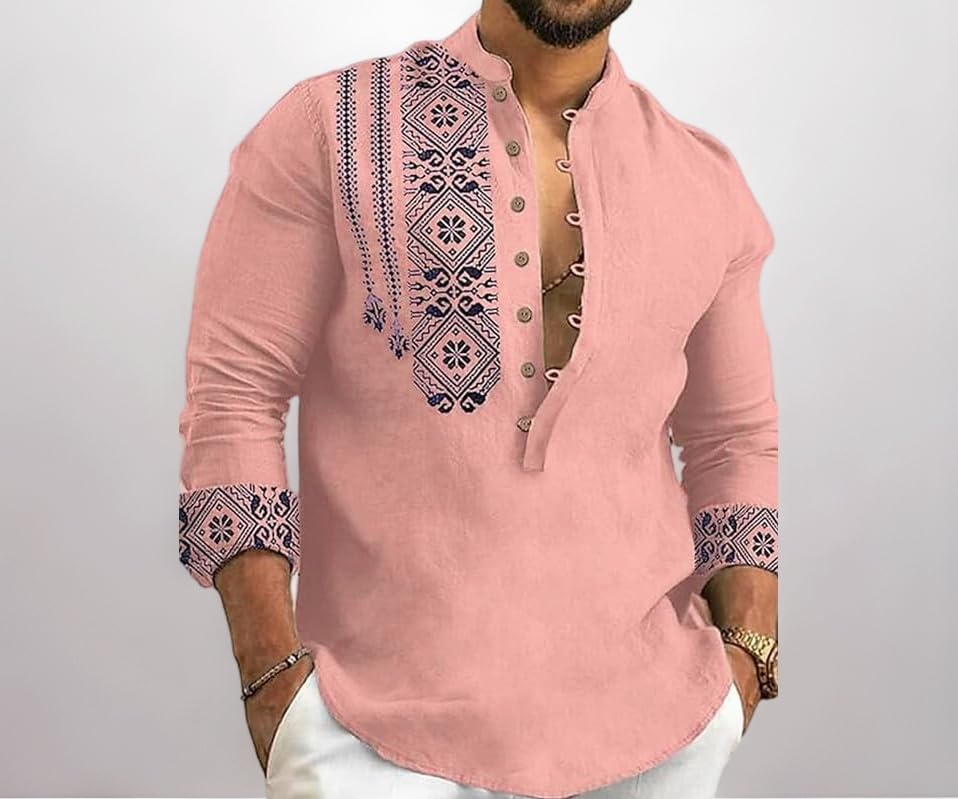 Men's Cotton Blend Mandarin Collar Self One Design Full Sleeve Casual Short Kurta