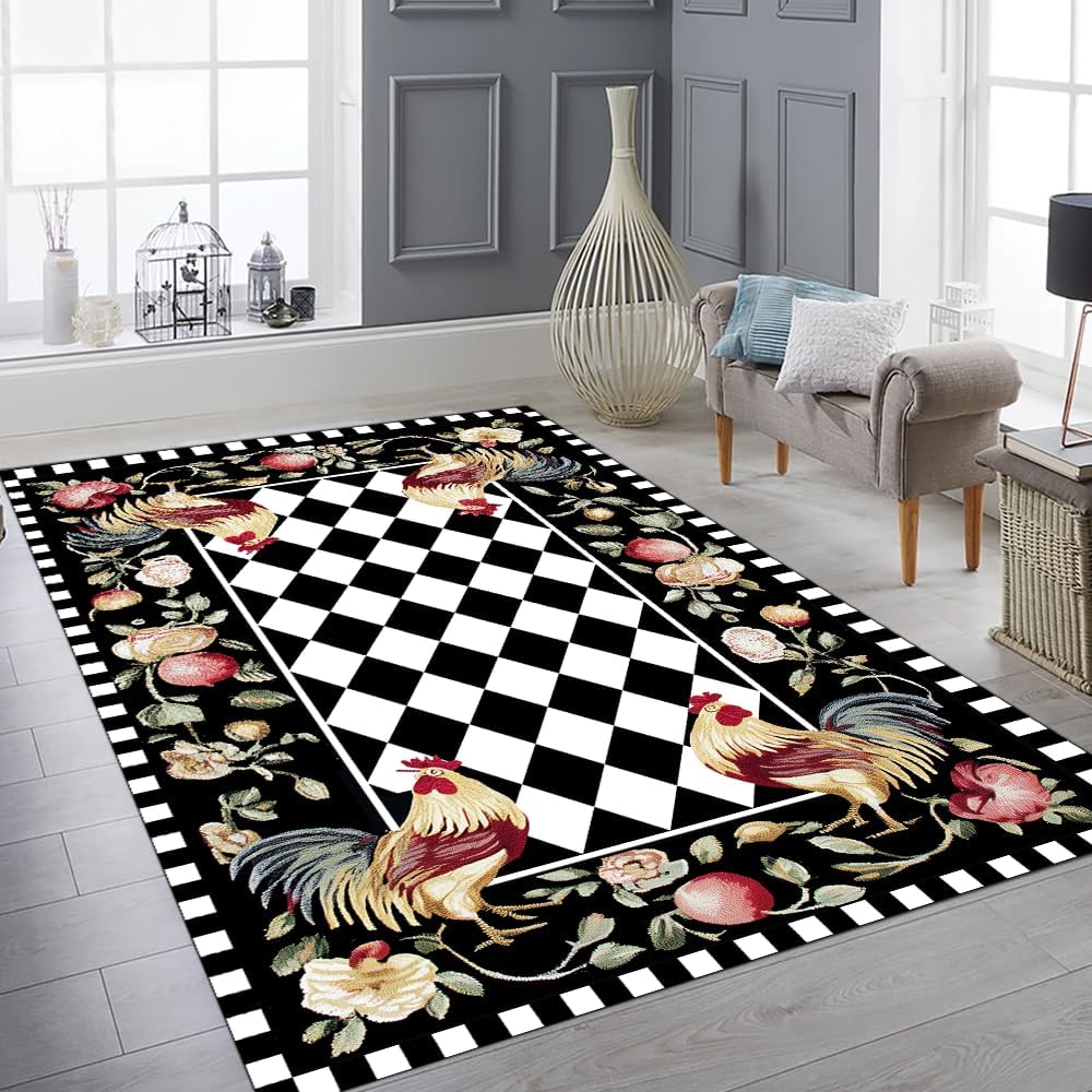Personalized Monogrammed Vintage Rustic Rooster Area Rug – Custom Family Name Farmhouse Chicken Print Carpet, Non-Slip Mat for Kitchen, Entryway, Living Room Decor (Color 3) - Image 3
