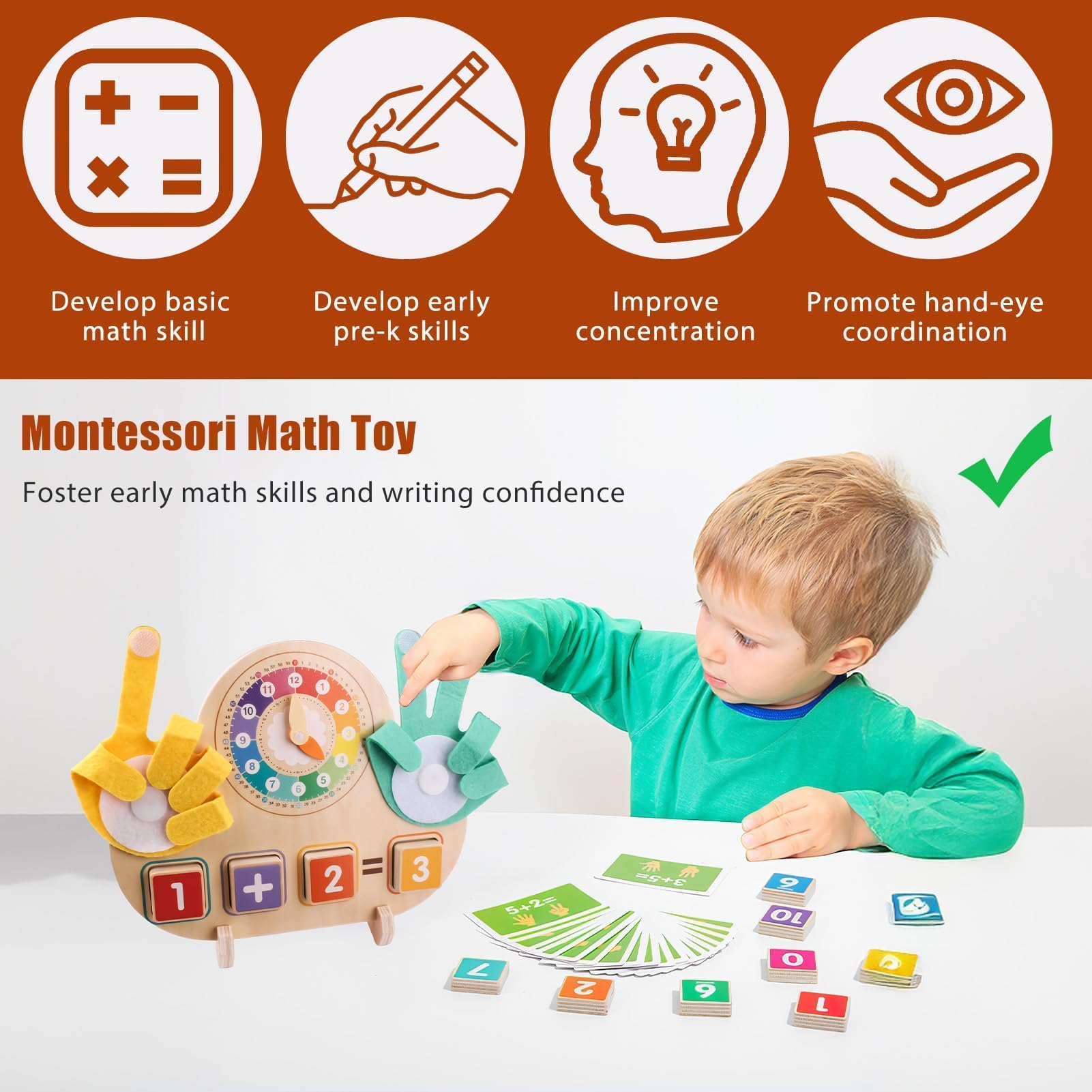 NIRJIK Montessori Toys, Creative Clock Style Montessori Learning Toys with Finger Counting and Number Tracing - Image 4