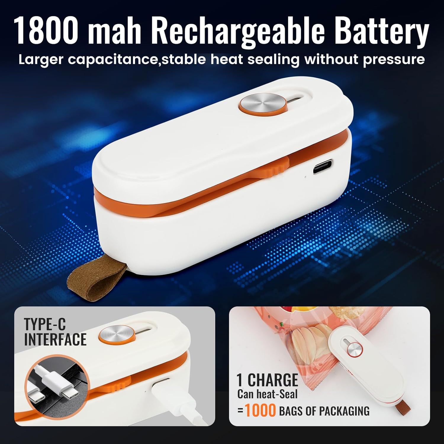 2-in-1 Mini Bag Sealer with Knife, Rechargeable Heat Sealer, 3 Modes for Light/Medium/Heavy Bags, Portable Snack Sealer