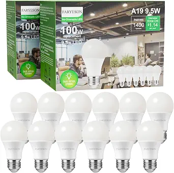A19 E26 LED Light Bulbs, 9.5W, 1400 Lumens, Soft White, Pack of 12