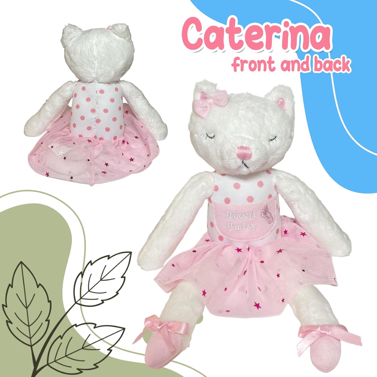 Tooth Fairy Pillow for Girls Ballerina Cat Tooth Fairy Doll Plush - Keepsake with Book