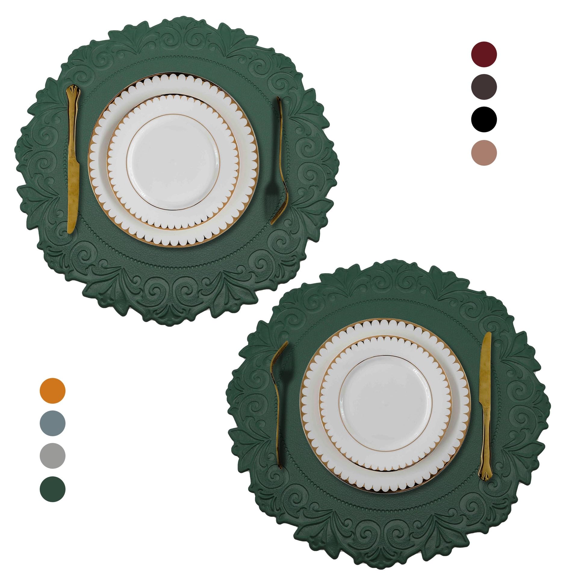 Napperon de Table Rond en Simili Cuir gaufré européen, Lavable, adapté à la décoration Maison