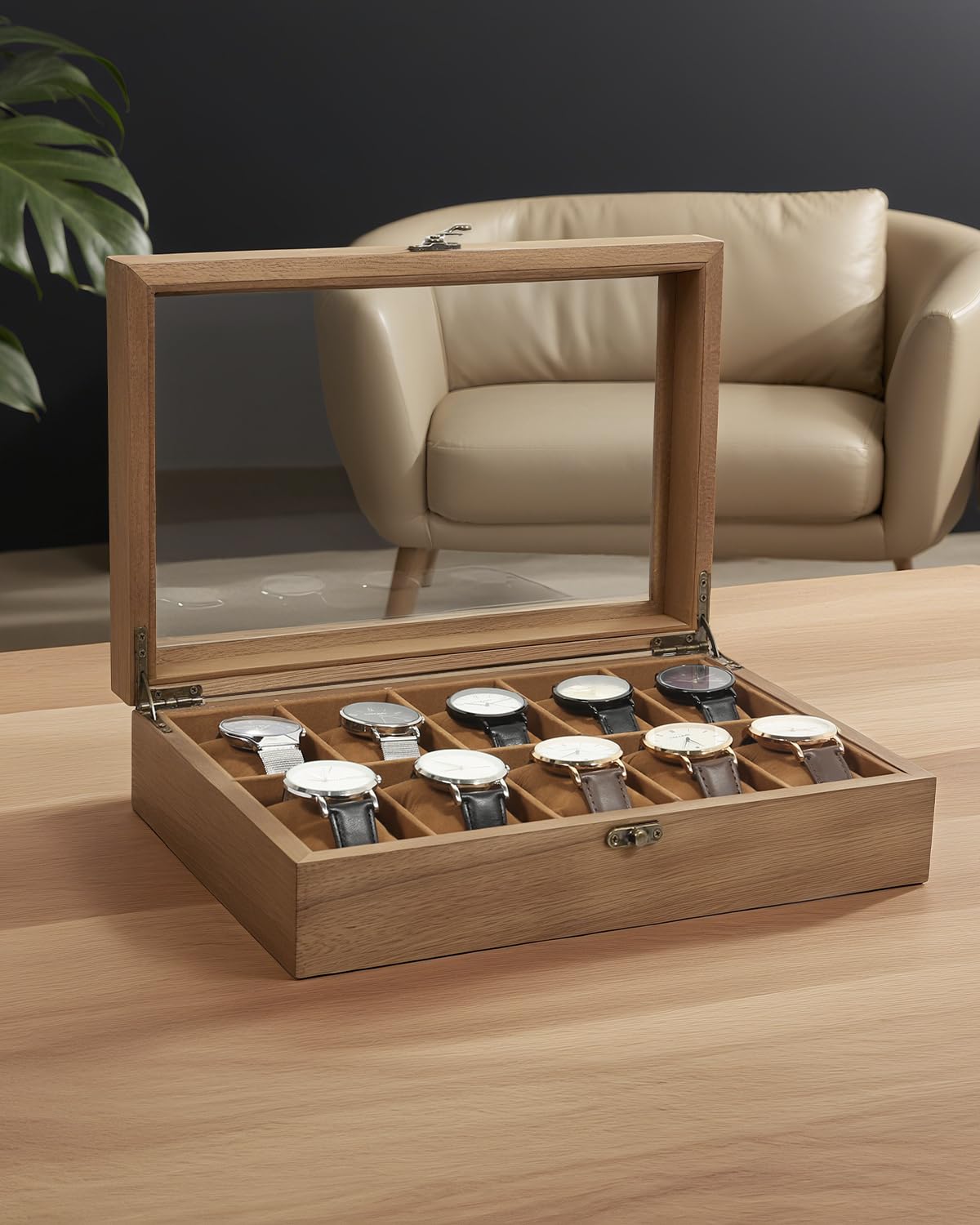 Boîte à Montres 20 Compartiments Coffret à Montre Verrouillable Présentoir à Montre Avec