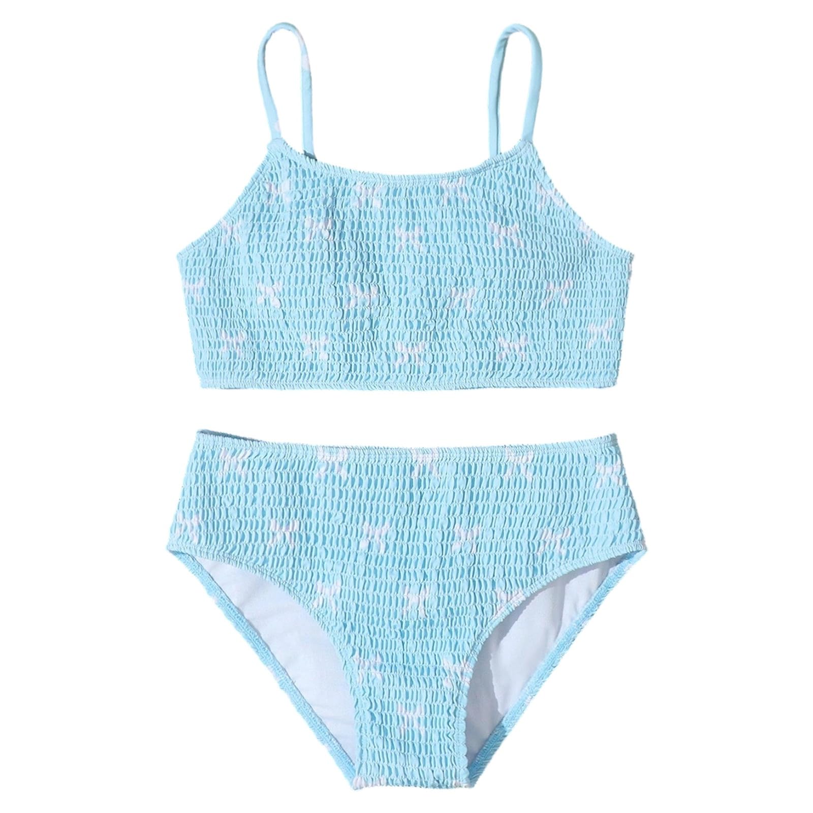 Costume da Bagno Due Pezzi con Stampa Floreale per Ragazze, Grazioso Bikini con Volant per Spiaggia e Piscina Estiva