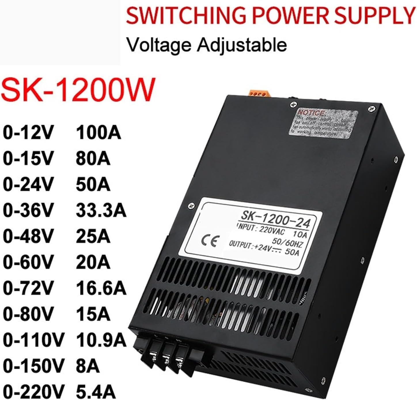 1200W ユニバーサル安定化スイッチング電源 SK-1200 0-12V 15 24V 36V 48V 60V 80V AC/DC