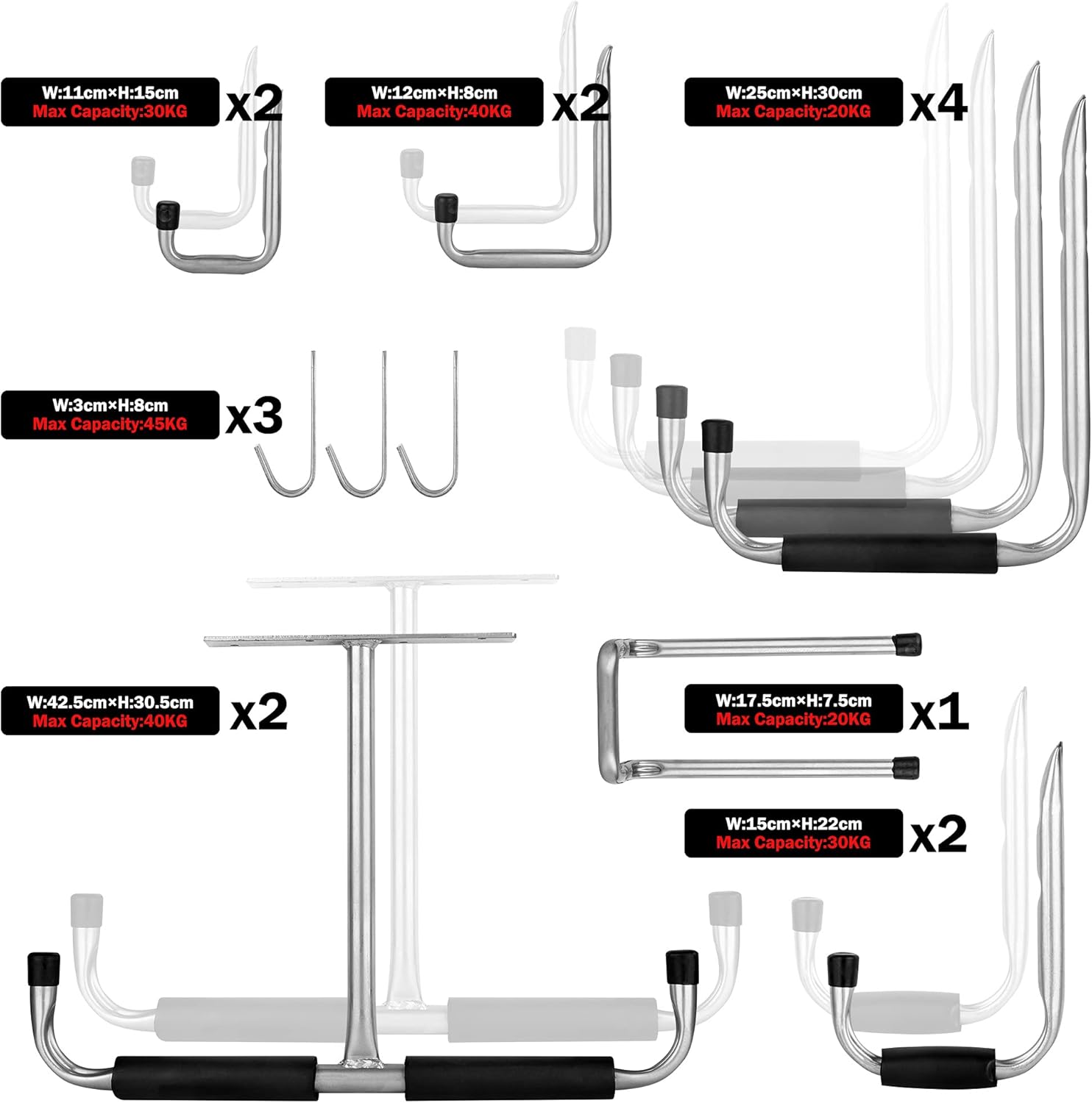 CARTMAN Heavy Duty Garage Indoor Kayak Storage Hooks Hanger, Wall Mounted Utility Hanging Cradle Rack for Folding Chairs, Bike and Tools, 16PK