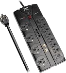 Tripp Lite 12 Outlet Surge Protector Power Strip, 8ft Cord, Right-Angle Plug, Tel/Modem/Coax Protection, RJ11, & Dollar 150,000 Insurance Black (TLP1208TELTV)