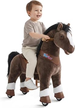 PonyCycle Ride on Horse Toy for Children Ages 3-4, Advanced Model Y Chocolate Ride on Pony Toddler, Plush Rocking Horse with Wheels and Brake Indoor & Outdoor Birthday Gift for Boys - Y376