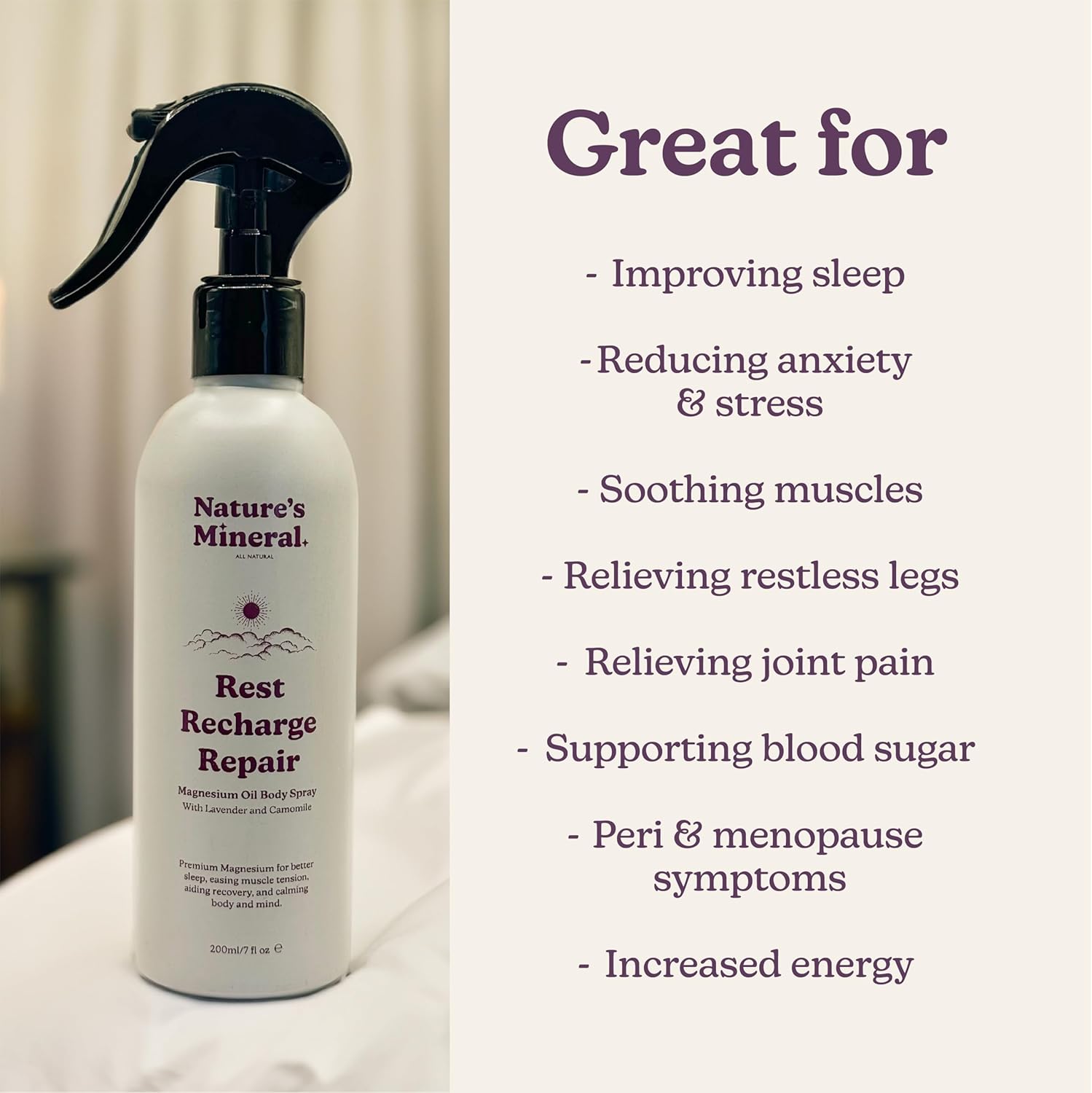 Rest Recharge Repair Magnesium Spray - Magnesium Supplements, Muscle Recovery & Stress Relief Supplement - Soothing Lavender & Chamomile Blend in Oil Spray Bottle Large 200ml 1,200 Sprays 5 71BdeyAmA+L. AC SL1500