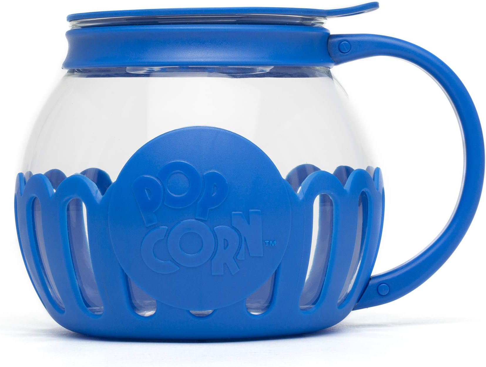 Ecolution Patented Micro-Pop Microwave Popcorn Popper with Temperature Safe Glass, 3-in-1 Lid Measures Kernels and Melts Butter, Made Without BPA, Dishwasher Safe, 1.5-Quart, Blue