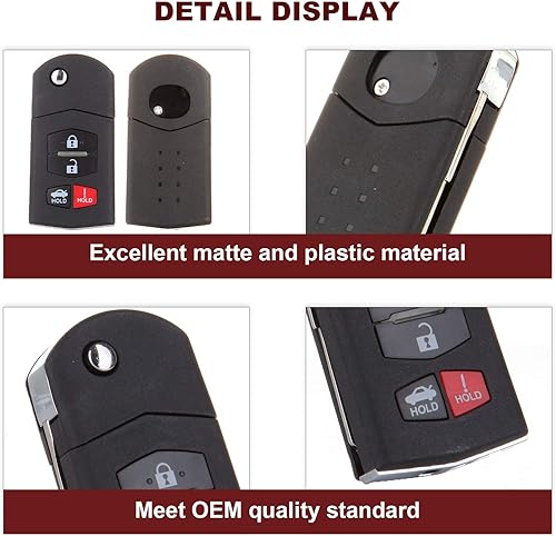 Miniatura 4 de ANGLEWIDE Llavero de coche sin llave de repuesto para Mazda CX-7 CX-9 MX-5 3 5 6 Miata RX-8 (FCC KPU41788) 4 botones 1pad