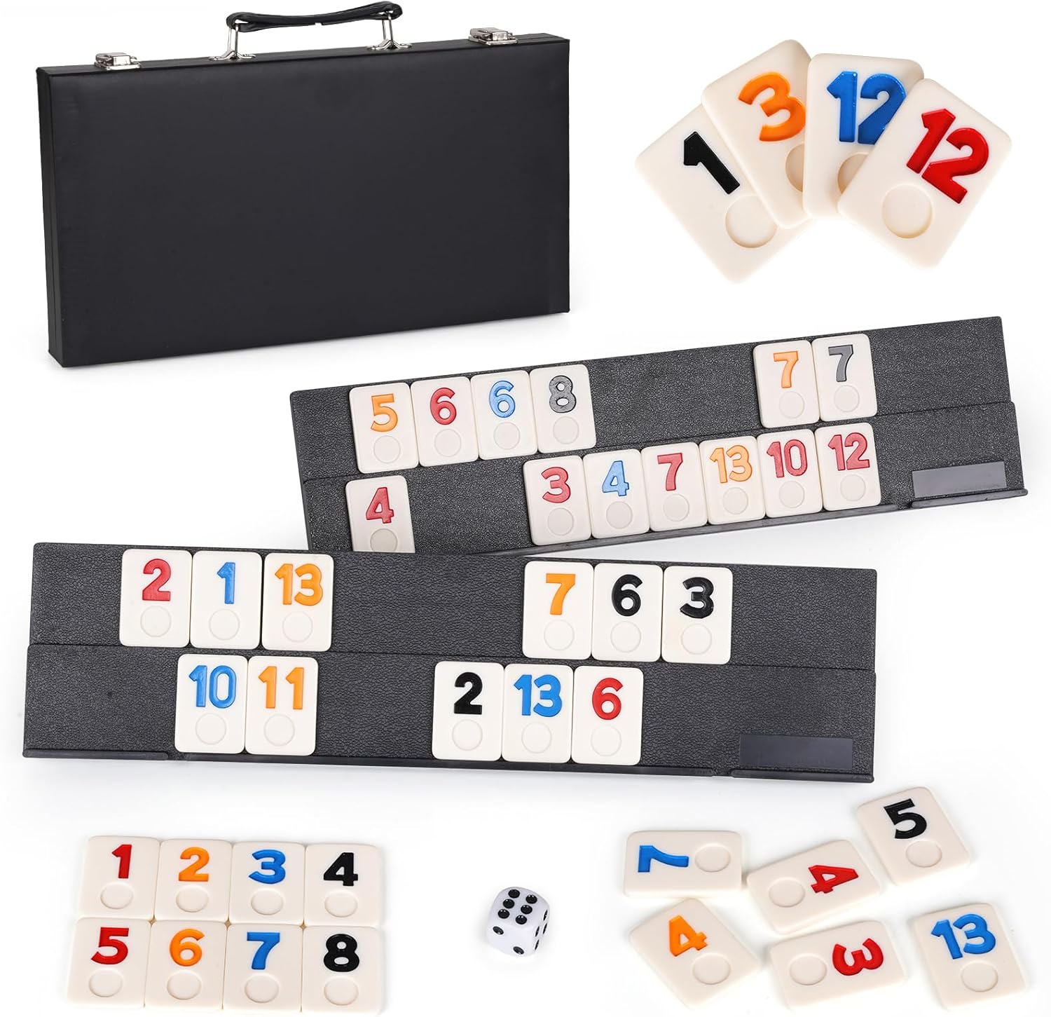Classic Rummy Tile Game Set with Case – Rummy Cube Game Portable & Foldable Rummy Travel Game Set for Family Adults, Family Game Nights, 106 Durable Rummy Tiles Board Games, 2-4 Players