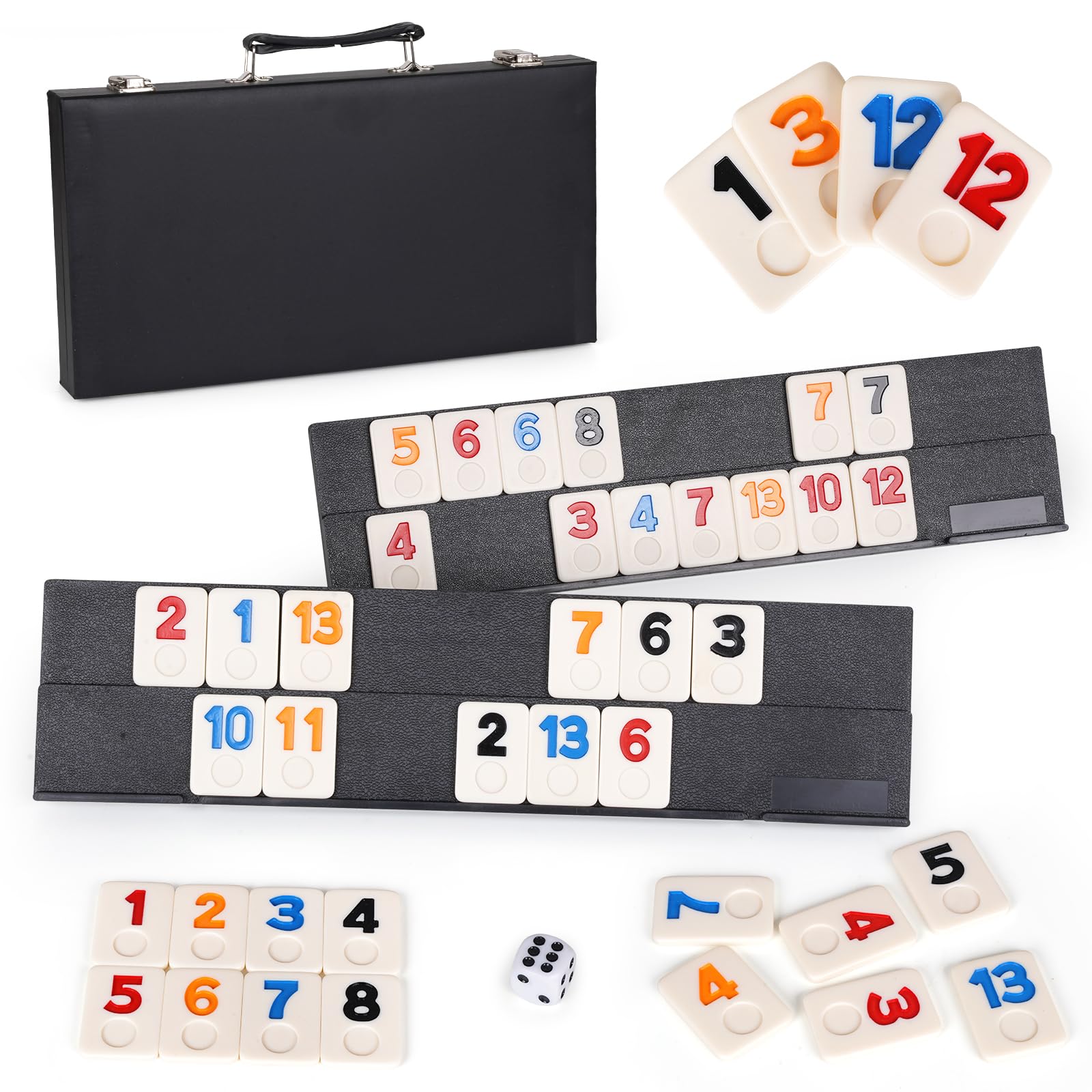 Classic Rummy Tile Game Set with Case – Rummy Cube Game Portable & Foldable Rummy Travel Game Set for Family Adults, Family Game Nights, 106 Durable Rummy Tiles Board Games, 2-4 Players