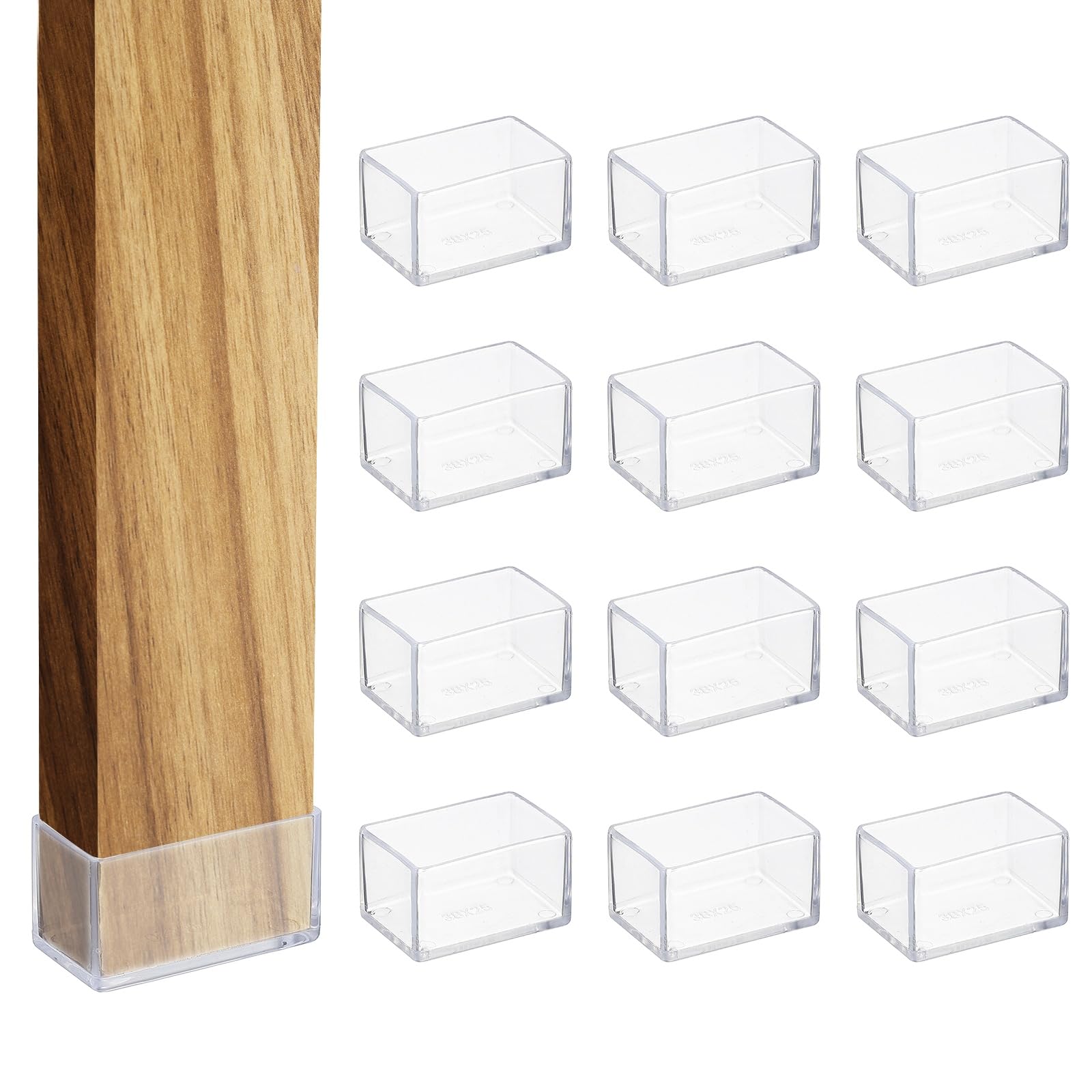 sourcing map 12 Pcs Transparent Chair Leg Floor Protectors, 1 x 1.5 Inch Rectangle PVC Chair Leg Caps for Hardwood Floors, Non-Slip Reduce Noise Table Furniture Cover