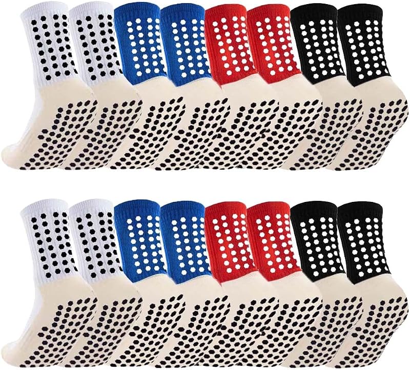 8 Pack Men's Soccer Socks Anti Slip Non-Slip Grip Pads for Football Basketball Sports Grip Soccer Socks