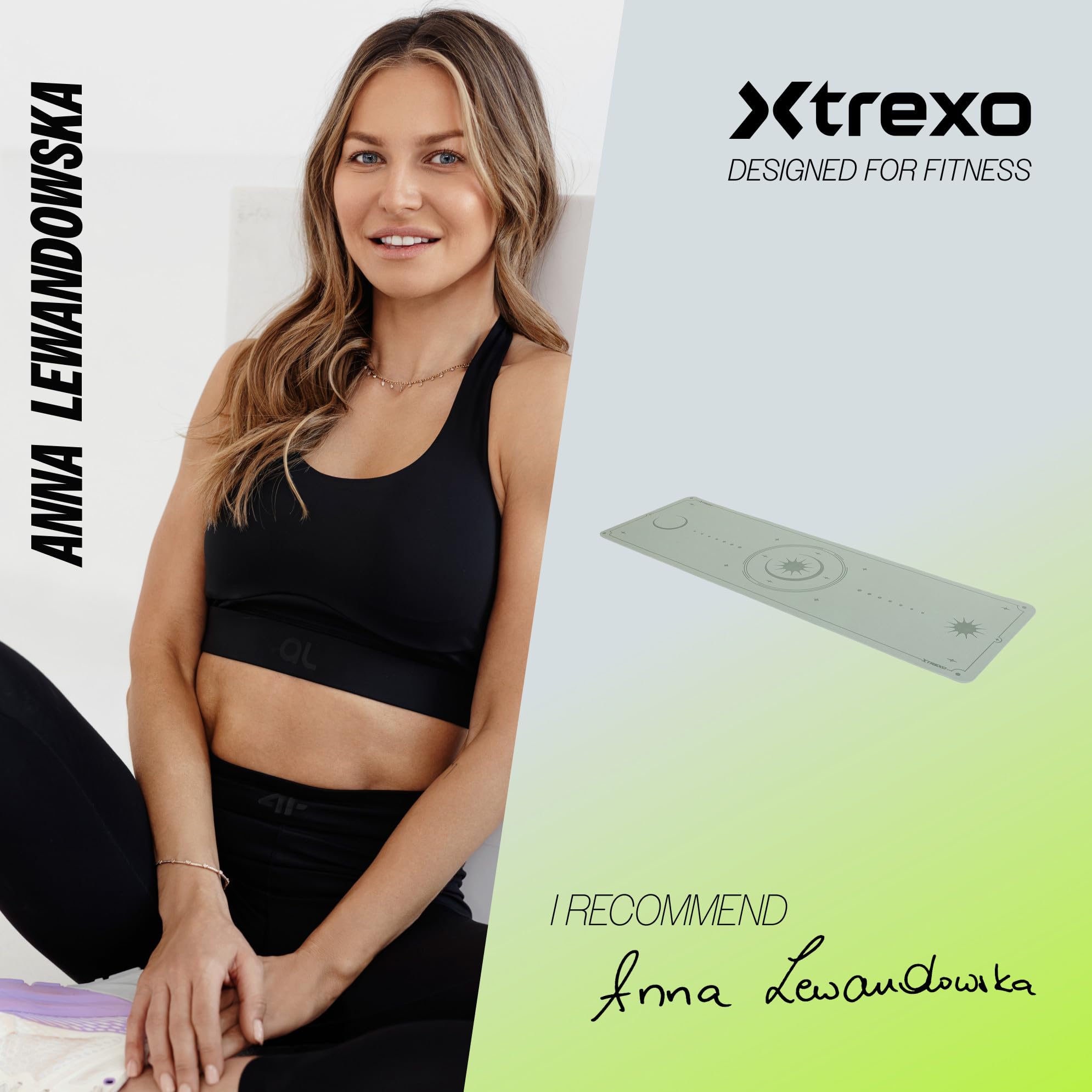 TREXO Tappetino da yoga 183 x 61 cm di altezza e 6 mm di spessore, in TPE ecologico con superficie antiscivolo, forte aderenza sul pavimento, resistente ai danni