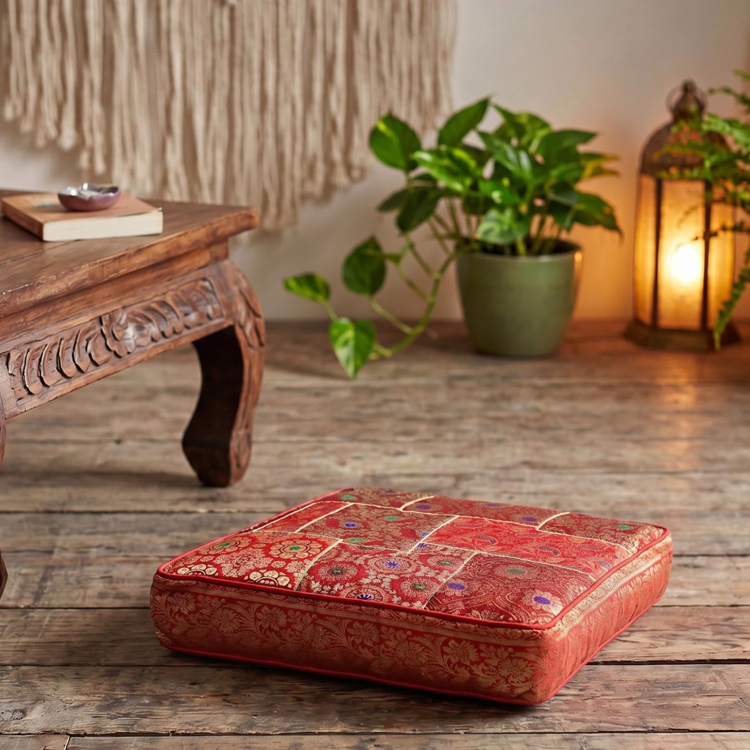 GURU SHOP Orientalisches Patchwork Kissen 50 cm, Bodenkissen, rot