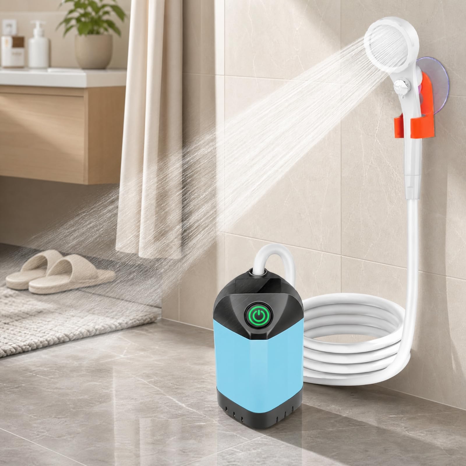 KESOTO Ducha Eléctrica Portátil con Pantalla mperatura Silenciosa Ducha Mano Portátil con Tubo Flexible Flexible Recargable para Campamento, Estilo A