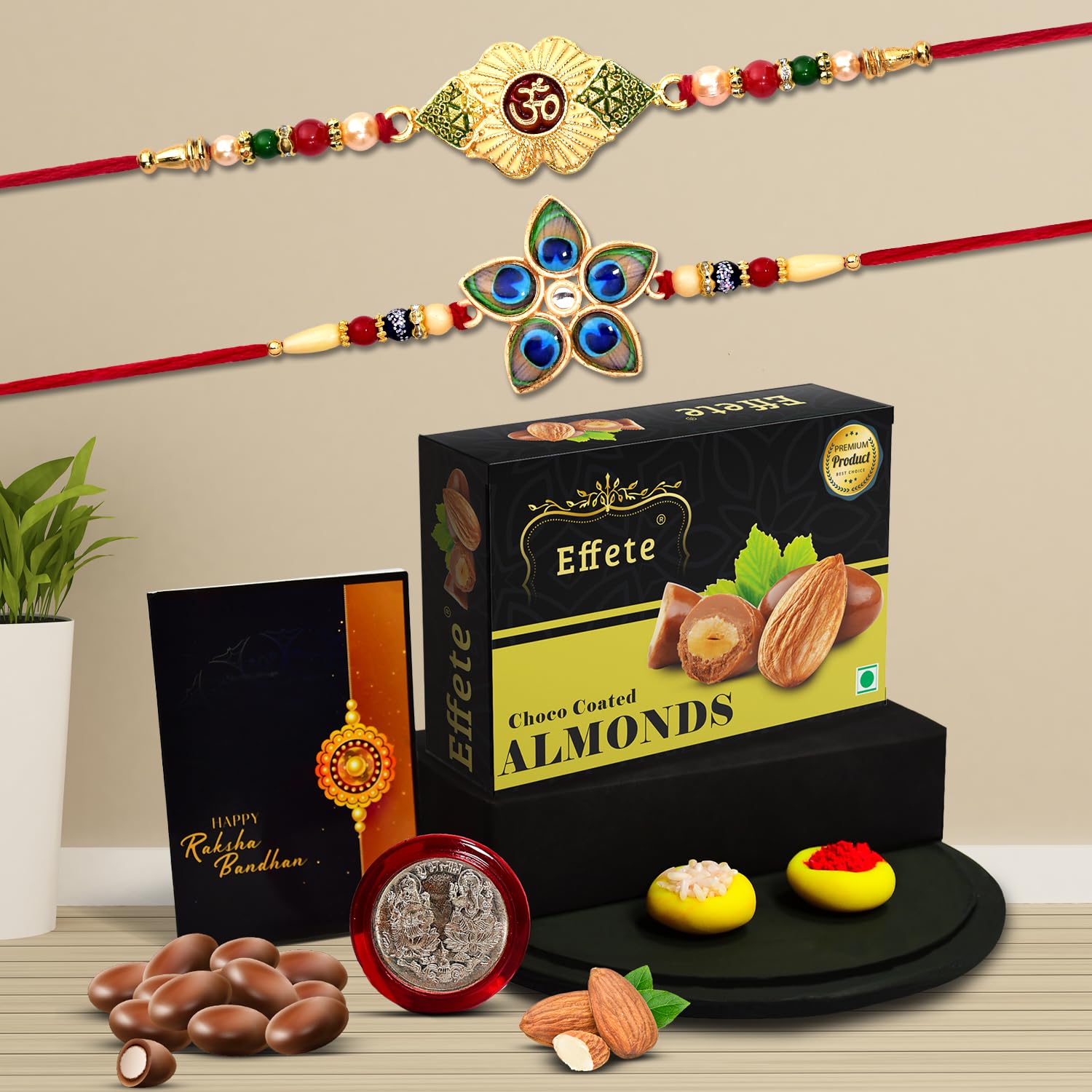 DeoDap (K2_263+266_CA32) Rakhi Combo with Chocolate Almonds 32gm, Rakhi & Chocolate for brother, Rakhi with chocolate, rakhi with gift, Rakhi Combo, Set of 2 Rakhi, Effete Chocolate (B0CC2VMY8B) Amazon Price History, Amazon Price Tracker