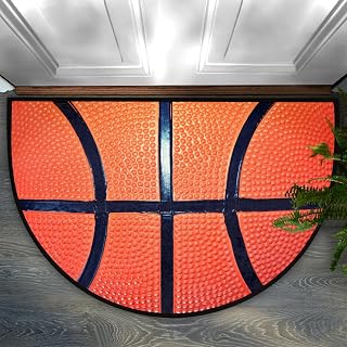 Sport Ball Basketball Half Round Door Mat Indoor Entrance Half Moon Rug Area Rug Low Pile Non Slip Absorbent Semi Circle Welcome Mats for Kitchen Patio Home Decoration 36x24 Inch