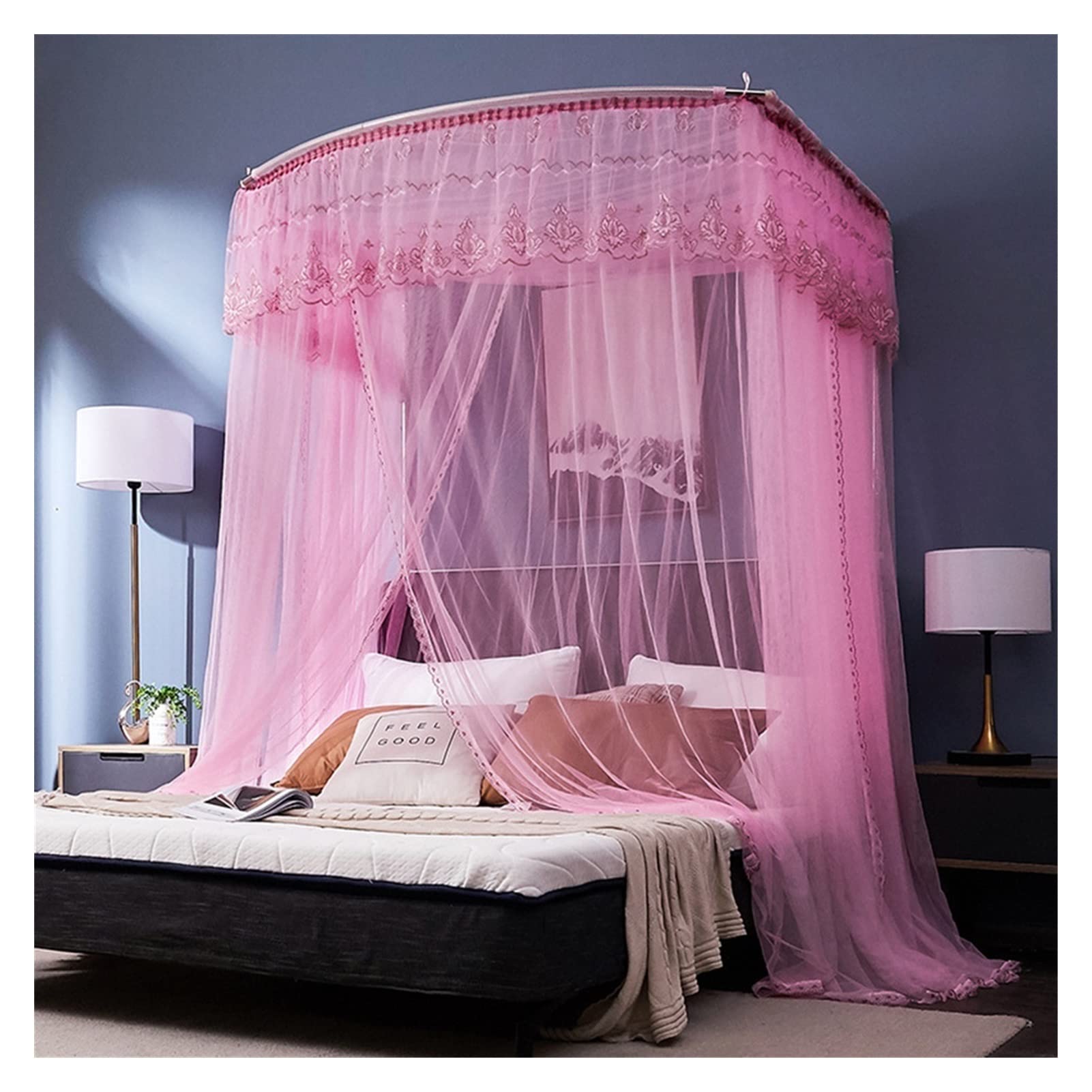 Moustiquaire de lit baldaquin de luxe rose princesse pour chambre élégante