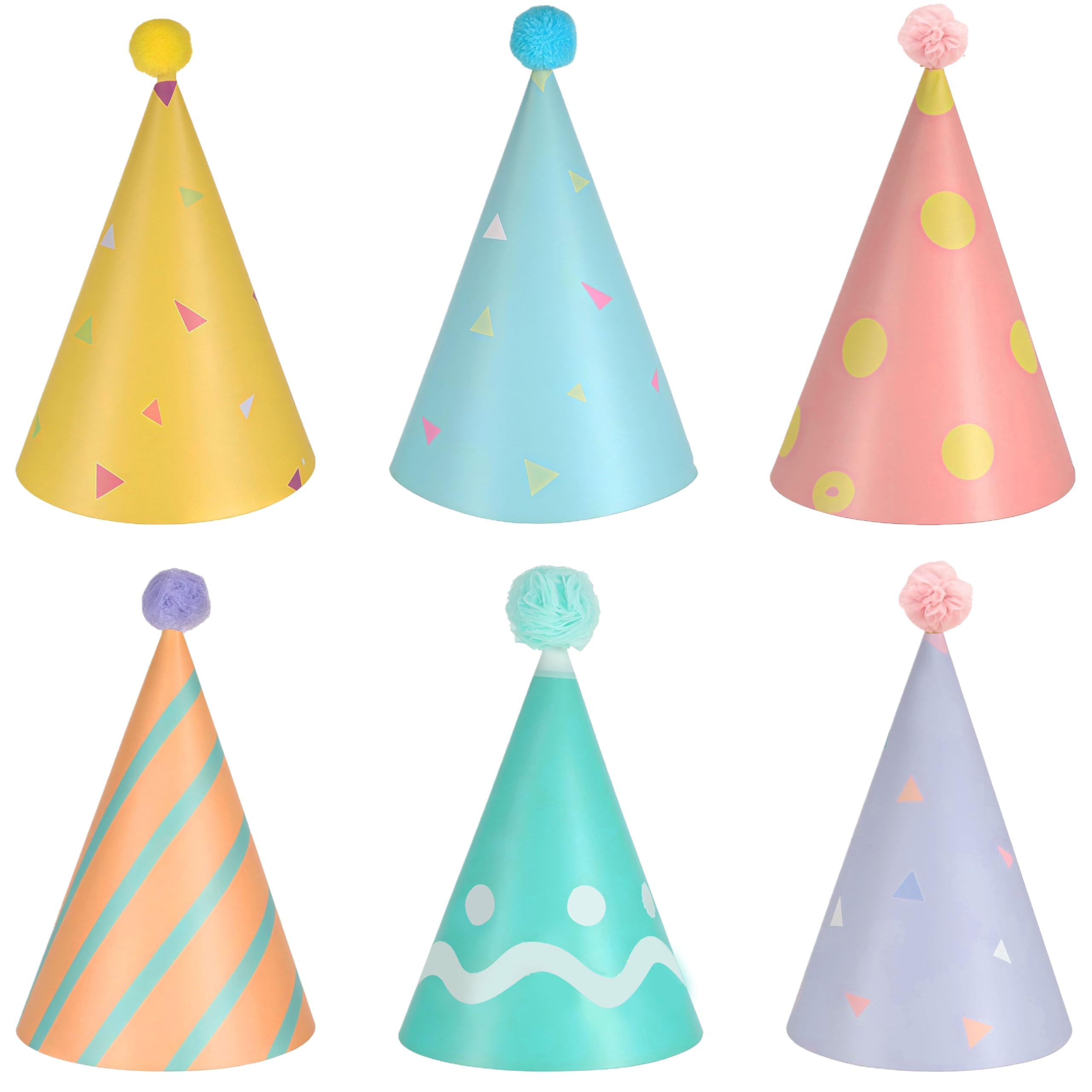 CHarmeFleur 6 Pieces Birthday Hats for Dogs and Cats, Cute Dog Party Hats with Pom Poms, Mini Party Hat Adjustable Small Cat Birthday Party Hat for Kittens