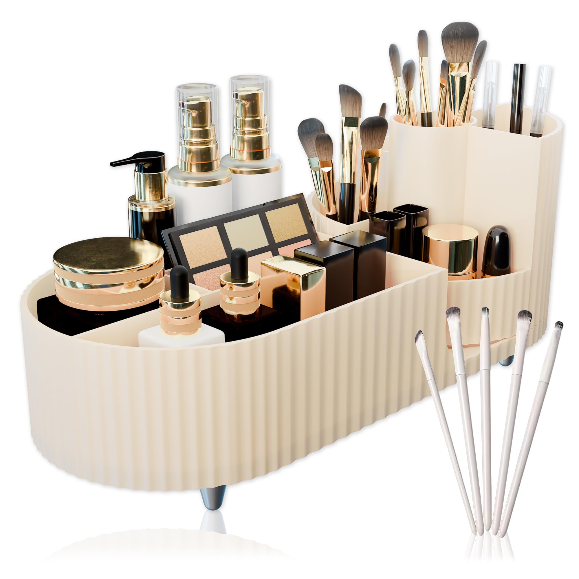 Casa Alexandra Organizador de Maquillaje Giratorio 360° – Ahorra Espacio y Ordena con Estilo – Ideal para Tocador, Baño o Dormitorio – Para Brochas, Cosméticos y Cremas (34x14x14 cm)