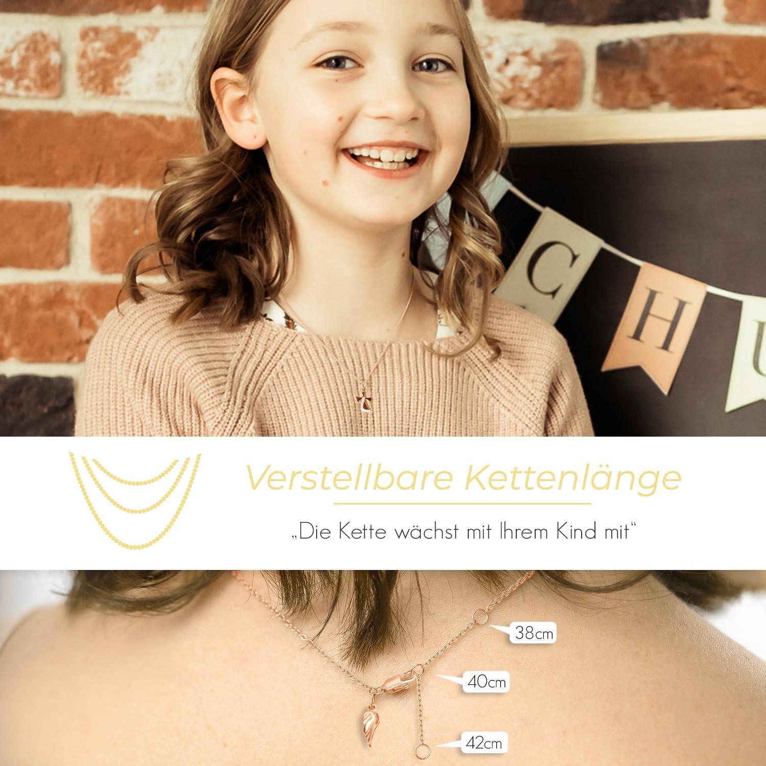 Geschenke zur Einschulung Mädchen, Schutzengel Kette Silber 925 Rosegold | Engel-Anhänger vergoldet Halskette, Geschenk Schulanfang Schultüte Inhalt Füllung Schulkind, Kinderschmuck