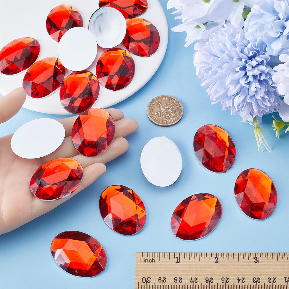GORGECRAFT 20Pcs Flat Back Oval Acrylic Rhinestones Face Gem Stones Faceted Gems Plastic Body Jewels Embellishments for Dress Accessories Jewelry Card Making Costume Arts DIY Crafts Red 40x30mm