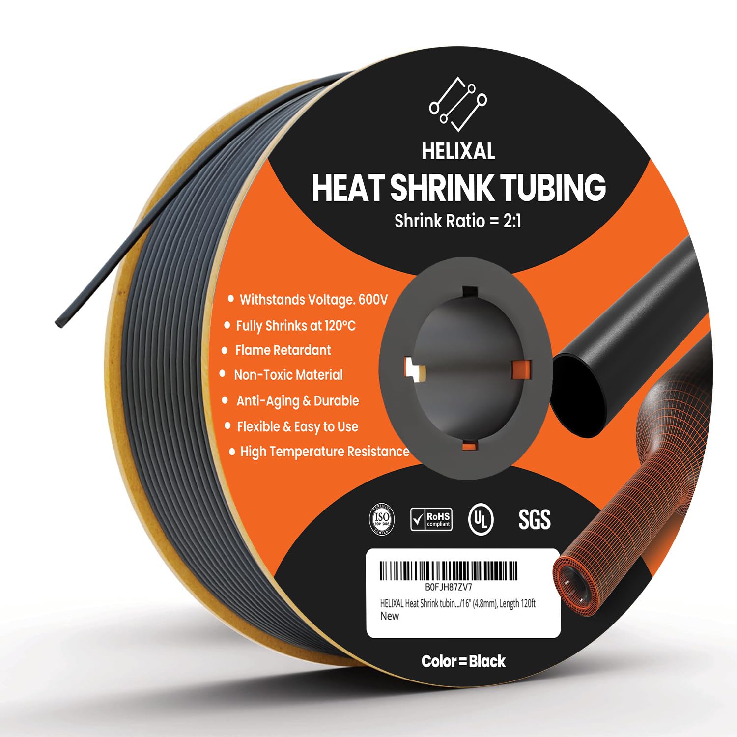 3/16" 4.8mm HELIXAL 2:1 Heat Shrink Tubing 120ft Spool with Airtight Seal